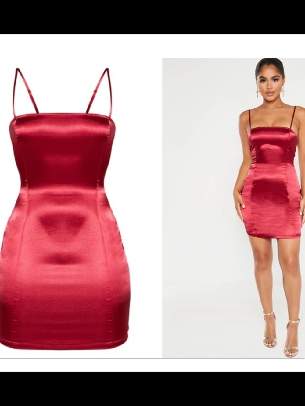 PrettyLittleThing Red Satin Spaghetti-Strap Bodycon Mini Dress